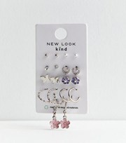 New Look 9 Pack Silver Daisy Charm Stud and Hoop Earrings